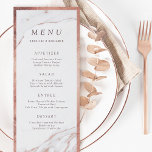 Rose Goldfolie Marmor Modernes Hochzeitsmenü Menükarte<br><div class="desc">Herrliches marmoriertes Hintergrunddesign mit vergoldeten Imitaten Rose vergoldeten Rahmen und Details,  elegantes,  modernes,  einfaches Design,  stilvoll und chic,  großartige Hochzeitsmenükarten für moderne Hochzeit,  Luxus Hochzeit und Winterhochzeit Semi-Gloss Papier ausgewählt. Sehen Sie sich alle passenden Stücke in der Sammlung unten an.</div>