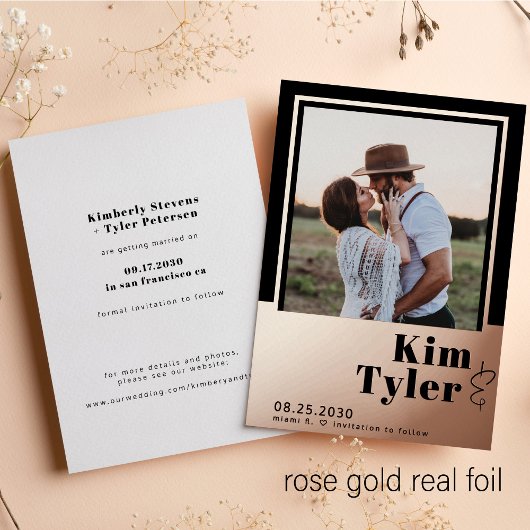 Rose Goldfolie Moderne Foto Hochzeit speichern das Folieneinladung