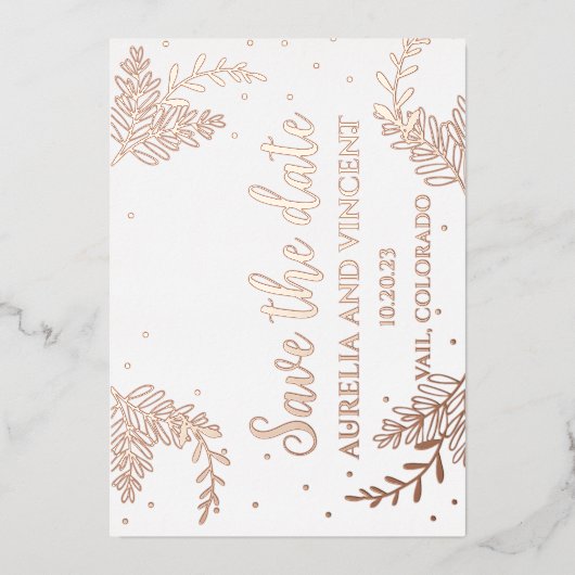 Rose Goldfolie Save the Date Folieneinladung (Vorderseite)