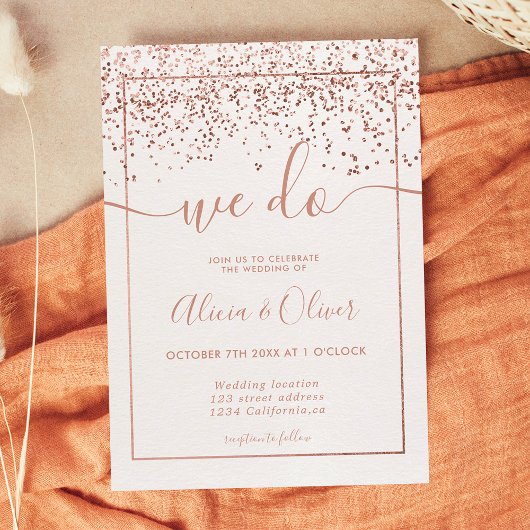 Rose Goldfolie Weißes Foto Initialen Hochzeit Einladung
