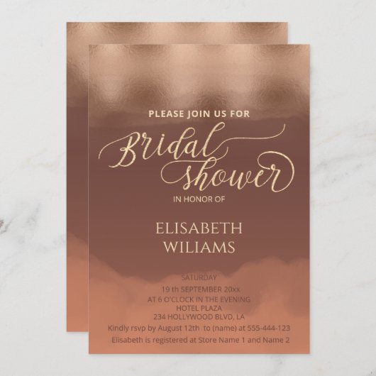 Rose Goldfolie Zimt Wasserfarbe Einladung (Vorne/Hinten)