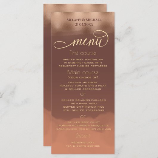 Rose Goldfolie Zimt Wasserfarbe Menükarte (Vorne/Hinten)