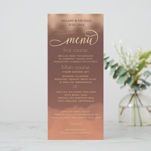 Rose Goldfolie Zimt Wasserfarbe Menükarte (Stehend Vorderseite)