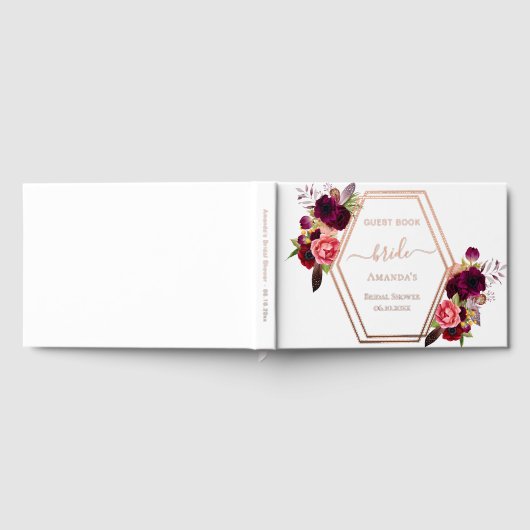 Rose Goldgeometrisch bordeauxfarbenes Brautparty Gästebuch (Voll)