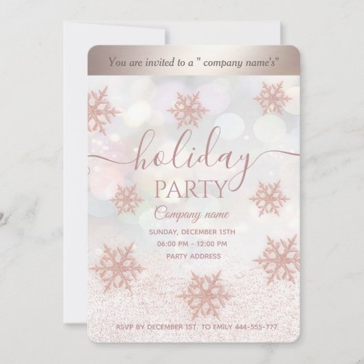 Rose Goldglatter Schneeflocke Weihnachts-Party Einladung (Vorderseite)