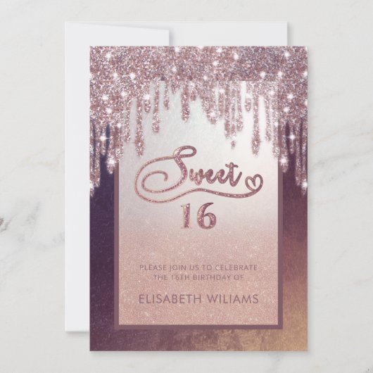 Rose Goldglatter Tropfen ombre butterfly Einladung (Vorderseite)