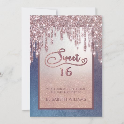 Rose Goldglatter Tropfen ombre Schmetterling Einla Einladung (Vorderseite)