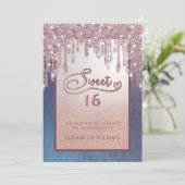 Rose Goldglatter Tropfen ombre Schmetterling Einla Einladung (Stehend Vorderseite)