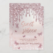 Rose Goldglatter Tropfen ombre Schmetterling invit Einladung (Vorne/Hinten)