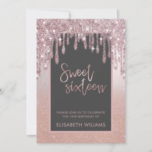 Rose Goldglatter Tropfen ombre Schmetterling invit Einladung (Vorderseite)