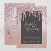 Rose Goldglatter Tropfen ombre Schmetterling invit Einladung (Vorne/Hinten)