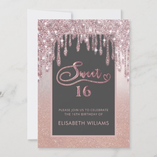 Rose Goldglatter Tropfen ombre Schmetterling invit Einladung (Vorderseite)