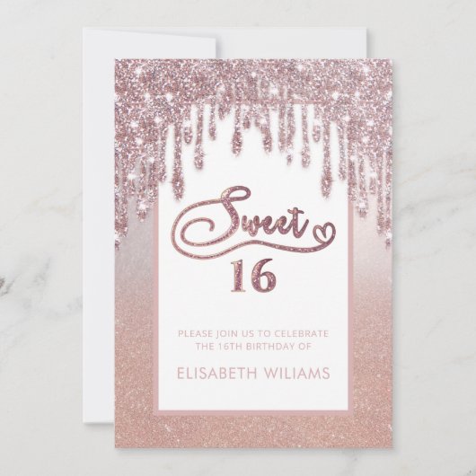 Rose Goldglatter Tropfen ombre Schmetterling invit Einladung (Vorderseite)