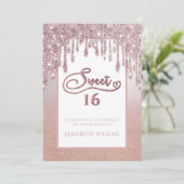 Rose Goldglatter Tropfen ombre Schmetterling invit Einladung (Stehend Vorderseite)