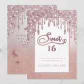 Rose Goldglatter Tropfen ombre Schmetterling invit Einladung (Vorne/Hinten)