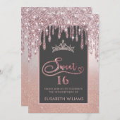 Rose Goldglatter Tropfen ombre tiara Einladung (Vorne/Hinten)