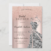 Rose GoldGlitter Bokeh,Sequins Dress Brautparty Einladung (Vorderseite)