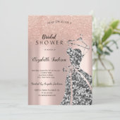Rose GoldGlitter Bokeh,Sequins Dress Brautparty Einladung (Stehend Vorderseite)