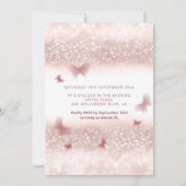 Rose Goldglitterling-Schmetterling-Tiara-Kalligrap Einladung (Rückseite)