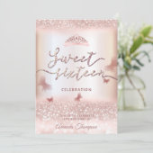 Rose Goldglitterling-Schmetterling-Tiara-Kalligrap Einladung (Stehend Vorderseite)