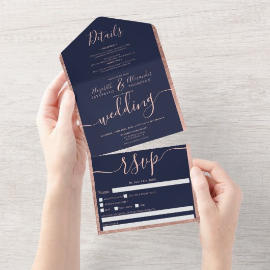 Rose Goldgrenzenmarinade All In One Einladung (Abreißen)