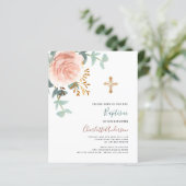 Rose Goldgrün Cross-Budget Taufen Einladung (Stehend Vorderseite)