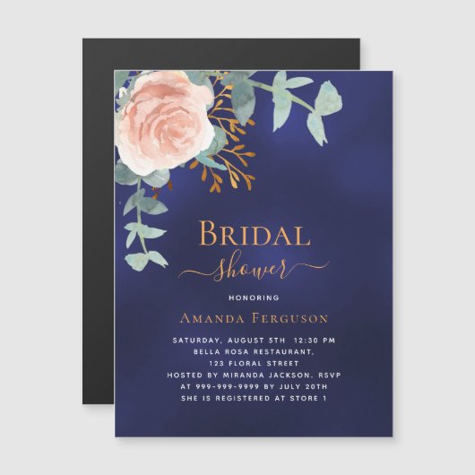 Rose Goldgrün Marineblau Luxus-Brautparty Magneteinladung (Vorne/Hinten)