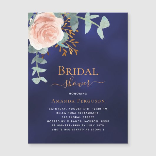 Rose Goldgrün Marineblau Luxus-Brautparty Magneteinladung (Vorderseite)