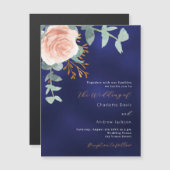 Rose Goldgrün Marinebräu Luxushochzeit Magneteinladung (Vorne/Hinten)