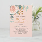 Rose Goldgrün Pfirsichfarben Luxus-Brautparty Einladung (Stehend Vorderseite)