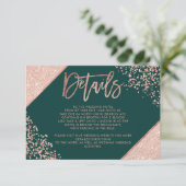 Rose goldgrüne Skripte Hochzeitsrichtung Details Begleitkarte (Stehend Vorderseite)