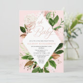 Rose goldgrünen Blüte Virtual Baby Dusche Mädchen Einladung (Stehend Vorderseite)