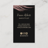 Rose Goldhaar & Schere Moderne Schwarz Visitenkarte (Rückseite)