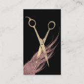 Rose Goldhaar & Schere Moderne Schwarz Visitenkarte (Vorderseite)