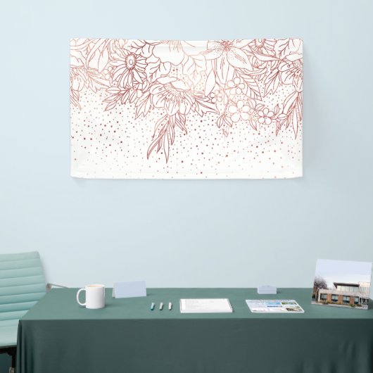 Rose Goldhandgezeichnete Blumendoodles und Konfett Banner (Messeveranstaltung)
