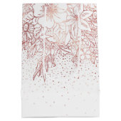 Rose Goldhandgezeichnete Blumendoodles und Konfett Mittlere Geschenktüte (Rückseite)