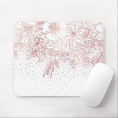 Rose Goldhandgezeichnete Blumendoodles und Konfett Mousepad (Mit Mouse)