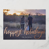 Rose Goldhandschrift für Unternehmen Folien Feiertagskarte (Vorderseite)