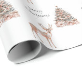 Rose Goldhirsche und Weihnachtsbäume Geschenkpapier (Rolleneckpunkt)