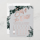 Rose Goldkalender, blumengrün, Save the Date Ankündigungspostkarte (Vorne/Hinten)