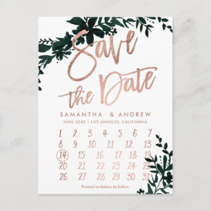 Rose Goldkalender mit Blumenblätterkalender Save t Ankündigungspostkarte