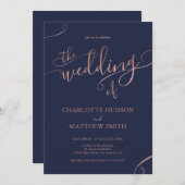 Rose-Goldkalligrafie | Einladung der Marine zur Ho (Vorne/Hinten)