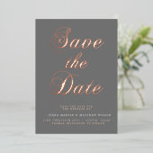 Rose Goldkalligrafie Save the Date Folieneinladung (Stehend vorne)