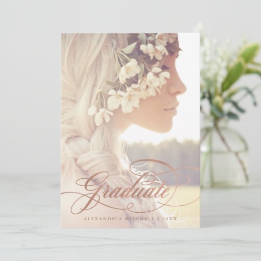 Rose-Goldkalligrafie| Zweite Foto - Ausbildungspar Einladung (Stehend Vorderseite)