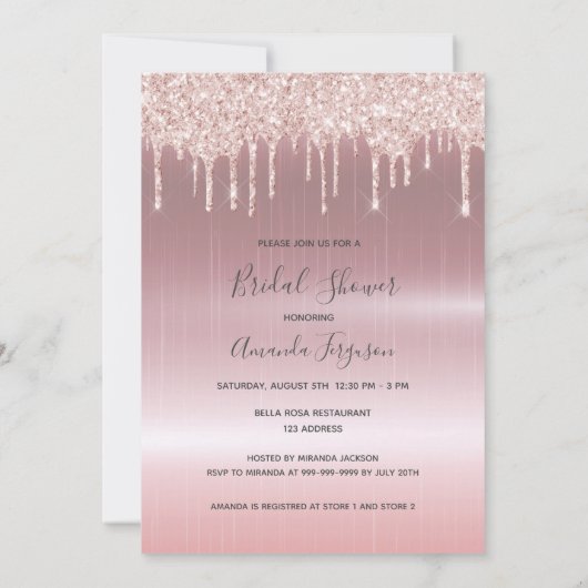 Rose Goldkleid glittery funkelndes Brautparty Einladung (Rückseite)