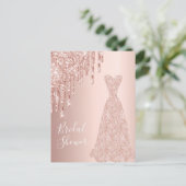 Rose Goldkleid Glitzer Brautdusche Einladung Postkarte (Stehend Vorderseite)