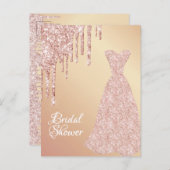 Rose Goldkleid Glitzer Brautdusche Einladung Postkarte (Vorne/Hinten)