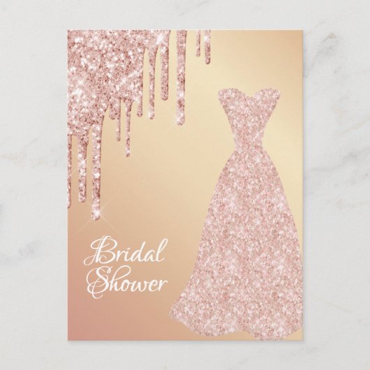 Rose Goldkleid Glitzer Brautdusche Einladung Postkarte (Vorderseite)