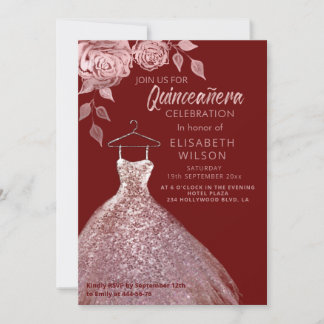 Rose-Goldkleid Quinceañera Invit Einladung