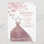 Rose-Goldkleid Quinceañera Invit Einladung (Vorne/Hinten)